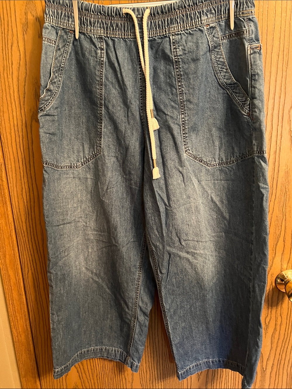 We The Free Light Blue Wide Leg Drawstring Jeans